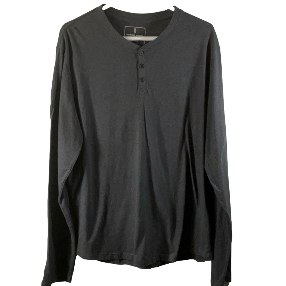 Men's Black Long Sleeve Henley Shirt - Picture 1 of 6